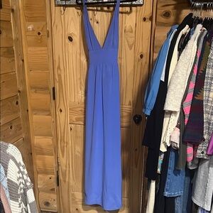 Yumi Kim Periwinkle Backless Deep V Silk Maxi Dress